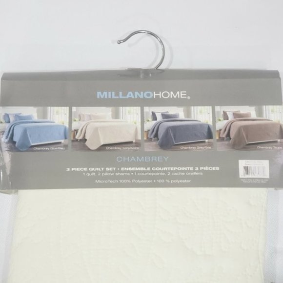 🌟Millano Chambrey 3 Piece Quilt Set Ivory - Picture 9 of 9